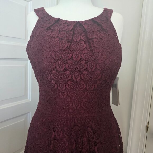 Wisp NWT Burgundy Lace Halter Cocktail Party/Wedding Knee-Length Dress Sz 12 - Picture 2 of 10